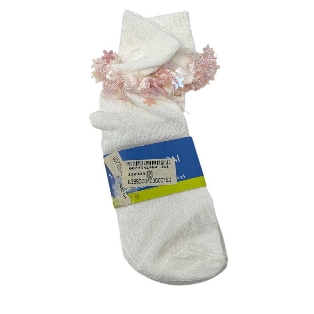 Vintage Nordstrom Dream Socks White Pink Confetti Edge Shoe Size 9-2.5